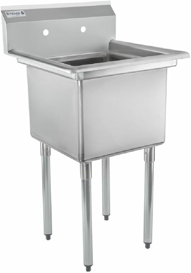 23" Wide Stainless Steel One Compartment Commercial Sink | Utility 18 x 18 Bowl for Restaurant Laundry Garage | 3.5" Drain Basket, 9.75" Backsplash, 23.25"W x 23.5"D x 44.25"H, 18 Gauge, NSF
