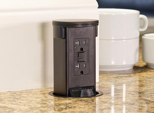 Lew Electric Round Kitchen Pop Up Outlet (GFCI, Stainless)