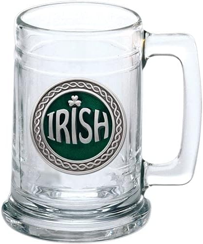 Heritage Pewter Irish Beer Stein Glass | 15 Ounce German-Style Beer Glass | Intricately Crafted Metal Pewter Alma Mater Inlay