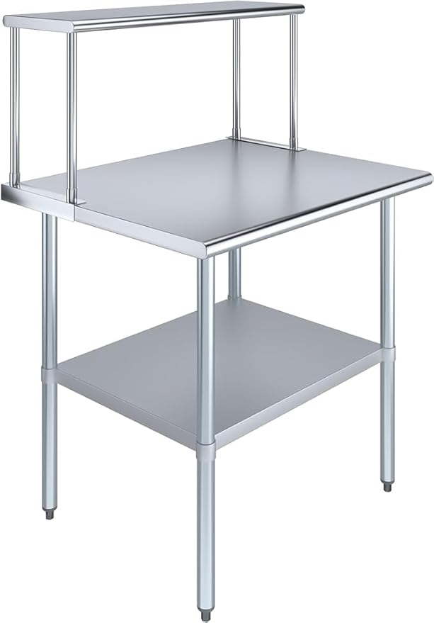 Stainless Steel Work Table with Wide Single Tier Overshelf | Metal Kitchen Prep Table & Shelving Combo (30" x 36" Work Table + 12" Overshelf)