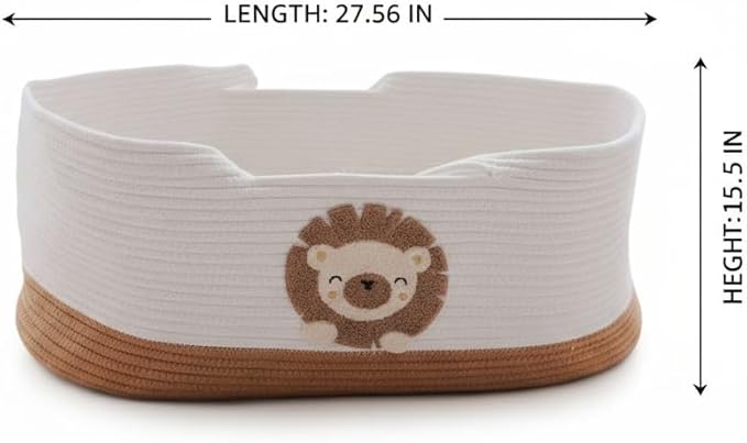 Portable Foldable Basket with Handles, Sturdy Woven Cotton Rope Crate for Daily Organization, Baby Bedside Sleeper, Outings, Pet Nest 27.56 × 15.75in