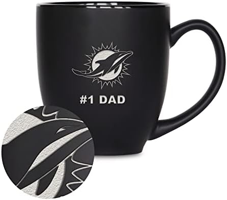 Rico Industries NFL Football #1 Dad 15oz Laser Engraved Matte Black Ceramic Bistro Mug - for Hot or Cold Drinks