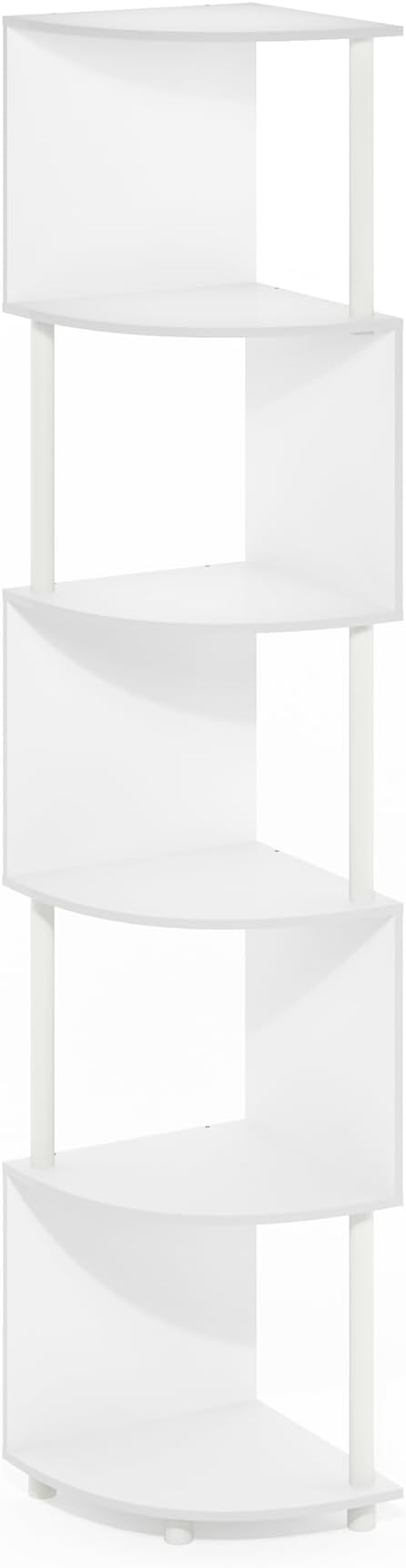 Furinno ECON Corner Shelf, 5-Tier Corner Book Shelf, Zigzag Storage Shelves, Display Rack, Bookshelf, for Organization and Storage, Living Room, Home Office, White