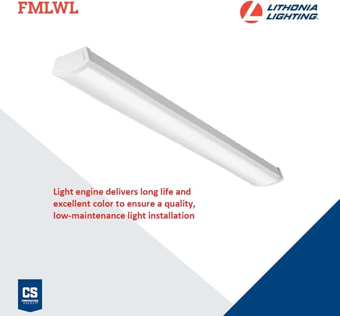 Lithonia Lighting 4 Foot LED Light Fixture, Low-Profile LED Wraparound Flush Mount Ceiling Light, 3500K Neutral White, MVOLT, 48-Inch (FMLWL 48 835 ZT MVOLT)