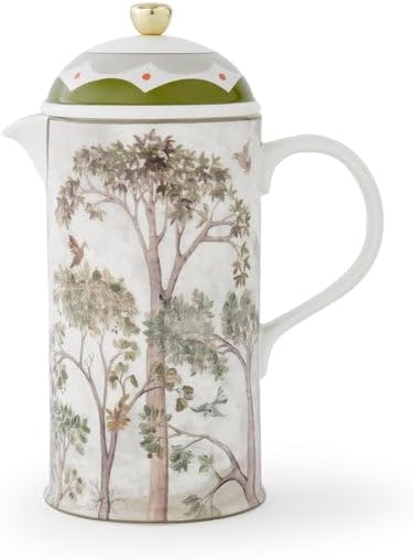 Spode Tall Trees Cafetiere, 28oz - Woodland French Press Coffee Maker for Breakfast Tableware - Porcelain with Stainless Steel Plunger, Coffee Bar Cart Essential - Dishwasher Safe