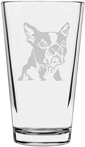 Boston Terrier Dog Themed Etched All Purpose 16oz Pint Glass