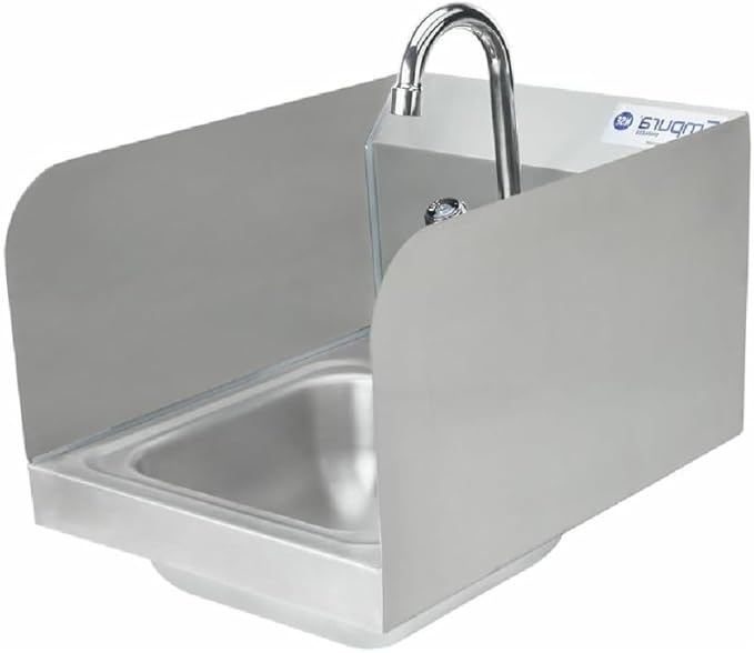 17" Wide Stainless Steel Wall Mounted Hand Sink | Commercial Prep Utility 14" x 10" Bowl for Kitchen | 4" Center Gooseneck Faucet, 9.5" Back/Side Splash, 17"W x 15"D x 13.5"H, 20 Gauge, NSF
