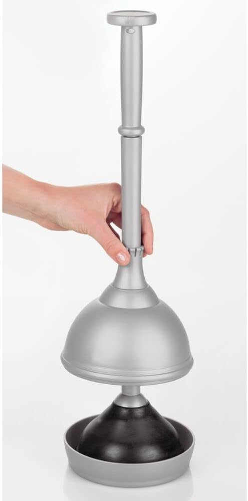 mDesign Hidden Plunger and Brush Set for Toilet Bowl - Modern Toilet Brush and Plunger Set - Brush Cleaner and Plunger Combo with Holder Caddy for Bathroom - Hyde Collection - Set of 2 - Gray