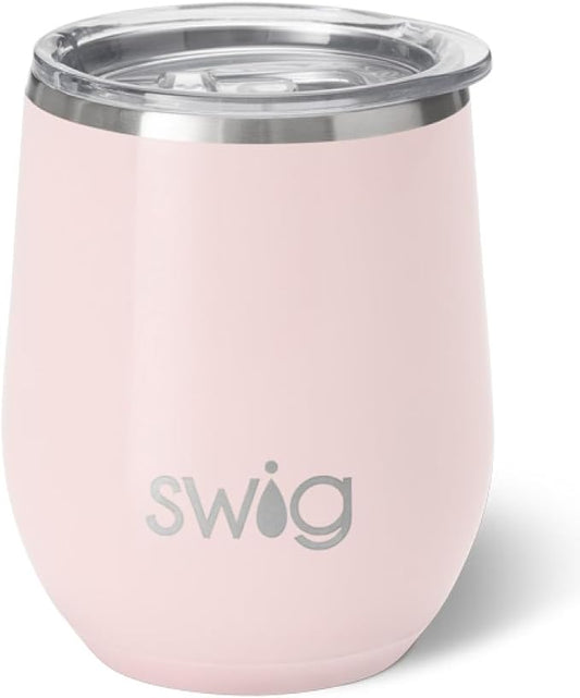 Swig Life 12oz Wine Tumbler with Lid, Stainless Steel, Dishwasher Safe, Portable, Triple Insulated Wine Tumbler (Shimmer Ballet)