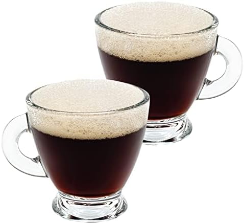 Vikko Espresso Cups, 3.25 Ounce Small Coffee Mugs with Saucer, Set of 4 Clear Glass Coffee Mug, Durable Dishwasher Safe Glass Cups for Coffee or Tea