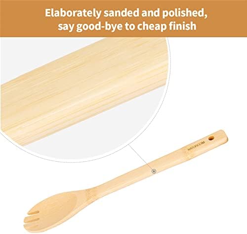 Naturoom Kitchen Utensils Set of 6 PCS, 12Inches Bamboo Wooden Cooking Spoon & Spatula Tools Perfect for Non-Stick Cookware. (Set of 6)