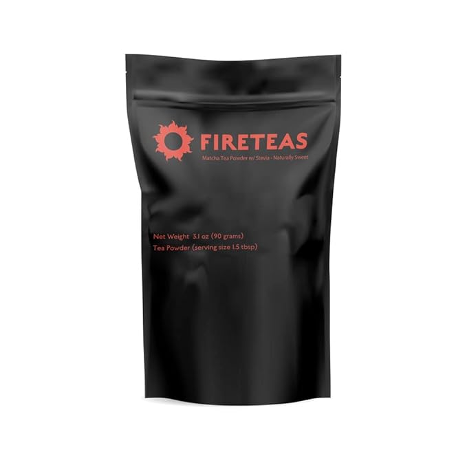 FIRE TEAS Sugar Free Matcha Tea with Stevia - Naturally Sweetened Green Tea Powder -)