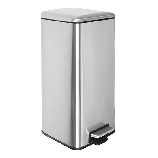 8-Gallon Trash Can, 30 Liter Stainless Steel Garbage Can, Round Trash Can with Lid, Slim Garbage can Featuring a Removable Inner Liner (Silver, 30L-Square)
