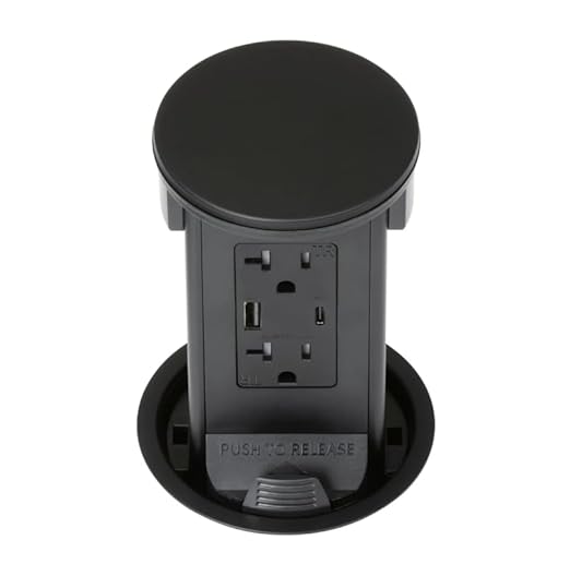 Lew Electric Round Kitchen Pop Up Outlet (2 PWR | 2 USB, Black)