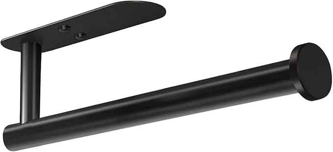 HUFEEOH Adhesive Paper Towel Holder Under Cabinet Wall Mount for Kitchen Paper Towel, Stainless Steel Paper Towel Roll Rack for Bathroom Towel (13inch, Black)