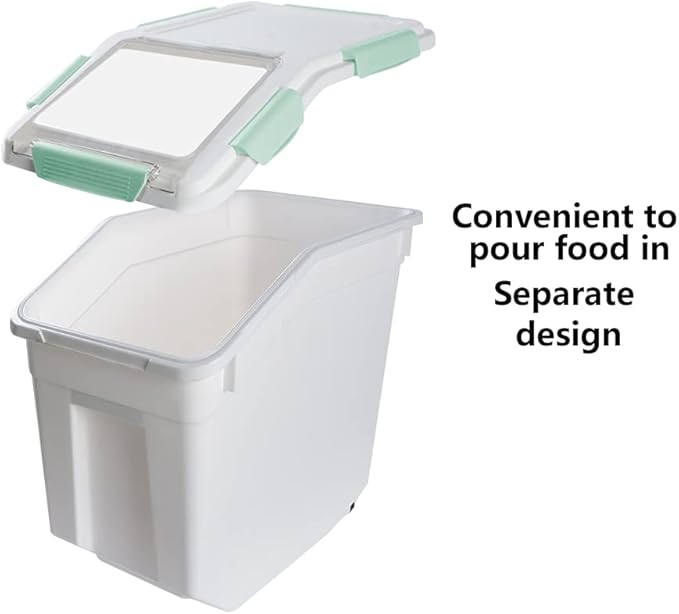 Airtight Flour Storage Container 25 lb Rice Storage Container with Wheels Seal Locking Lid, Food Containers with Measuring Cup& Scoop for Flour, Rice, Grain(Cyan)