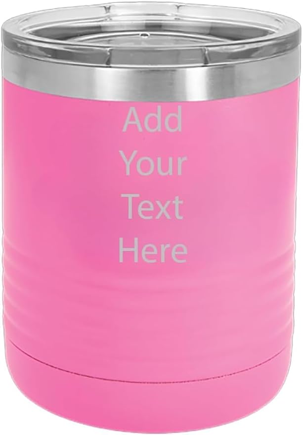 CRAZYDAISYWORLD Customized Polar Camel 10 oz. Vacuum Insulated Round neck Tumbler with Clear Lid Personalized With Your Text (Pink)