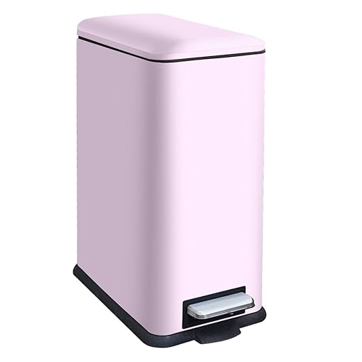 Kitchen Rubbish Bin, 30 L, Slim Pedal Bin with Lid, Stainless Steel Kitchen Rubbish Bin with Inner Bucket, Rectangular Waste Bin for Kitchen, Bathroom, Bedroom, Office, Pink