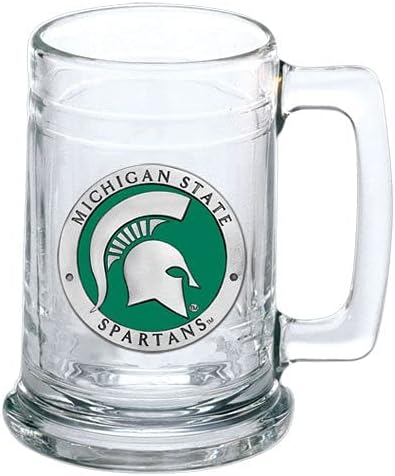 Heritage Pewter Michigan State Beer Stein Glass | 15 Ounce German-Style Beer Glass | Intricately Crafted Metal Pewter Alma Mater Inlay