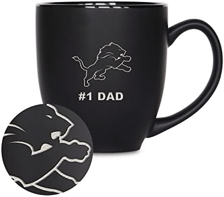 Rico Industries NFL Football #1 Dad 15oz Laser Engraved Matte Black Ceramic Bistro Mug - for Hot or Cold Drinks