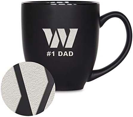 Rico Industries NFL Football #1 Dad 15oz Laser Engraved Matte Black Ceramic Bistro Mug - for Hot or Cold Drinks