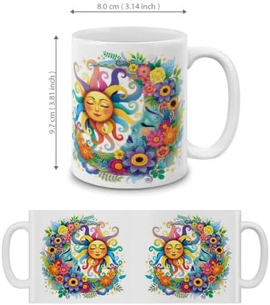 MUGBREW Colorful Sad Moon Happy Sun Ceramic Coffee Mug Tea Cup, 11 OZ