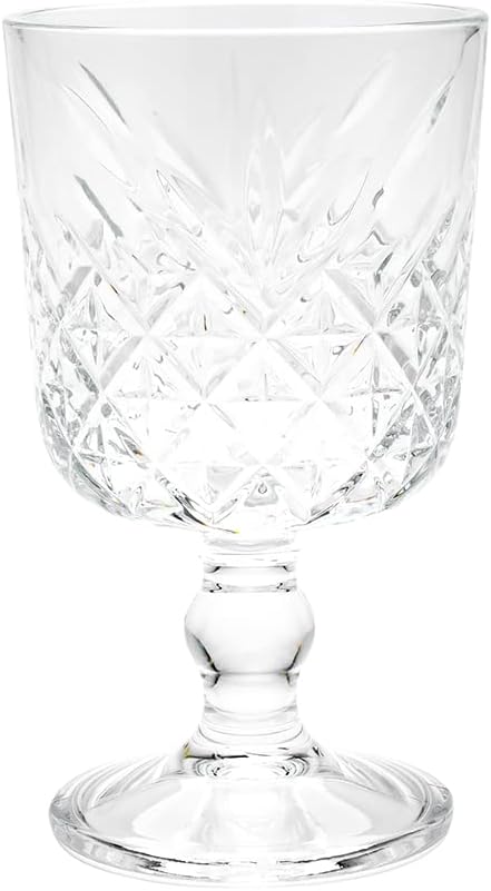 Restaurantware Timeless 11 Ounce Goblet Glasses Set of 6 Etched Cocktail Glasses - Stemmed Dishwasher-Safe Clear Glass Water Goblets Chip-Resistant For Whiskey Or Cocktails
