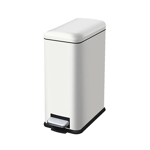 2.6 Gallon Bathroom Trash Can with Lid, 10L Stainless Steel Garbage Can with Removable Liner Bucket, Slim for Small Spaces Narrow Office, Kitchen, Bedroom, Living Room (White
