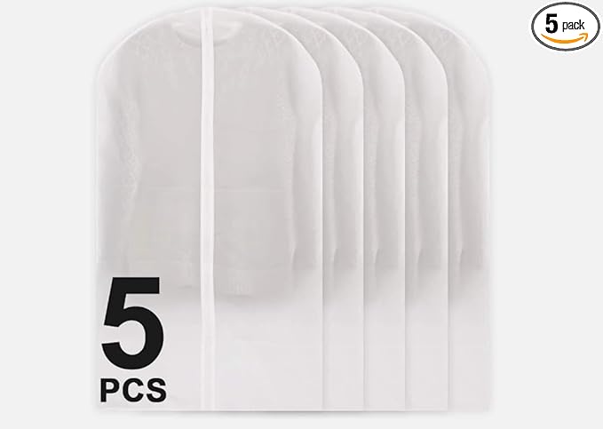 5PCS Garment Bags for Hanging Clothes, 23.62'' X 47.24'' Suit Bags for Closet Storage,PEVA Garment Protector Covers,Hanging Garments Bag,Plastic Clothes Covers with Zipper for Dresses,Reusable