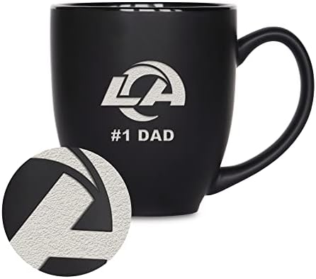 Rico Industries NFL Football #1 Dad 15oz Laser Engraved Matte Black Ceramic Bistro Mug - for Hot or Cold Drinks