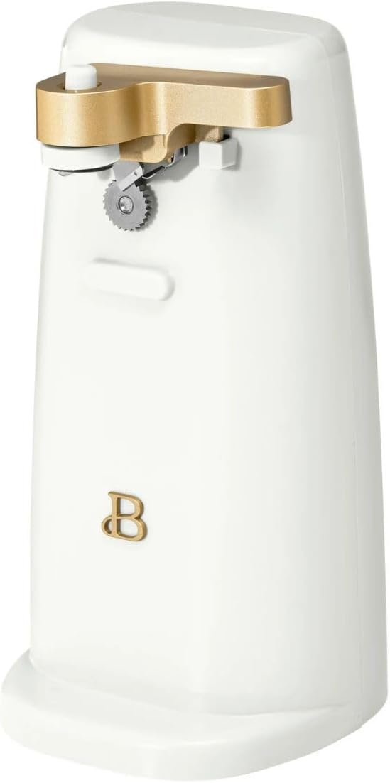 Beautiful Electric Can Opener, Auto-Turn, Knife Sharpener, Bottle Opener, Easy-Clean, Corded, One-Touch, Stainless Steel Blade (White Icing)