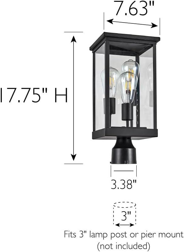 Mayfield Outdoor Lights with Clear Glass, Modern Post Lights – Backyard Lights for Patio, Driveway, Garden, and Porches, Decorative Lamp in Black, Design House 589200-BLK