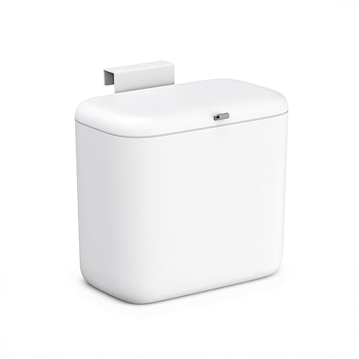 MUEE 1.8 Gal/7L Small Bathroom Trash Can with Lid, Under Sink Trash Can Compost Bin, Slim Kitchen Waste Bins Hanging Garbage Can Trash Bin Waste Basket for Cupboard, Bathroom, Living Room, Office, RV