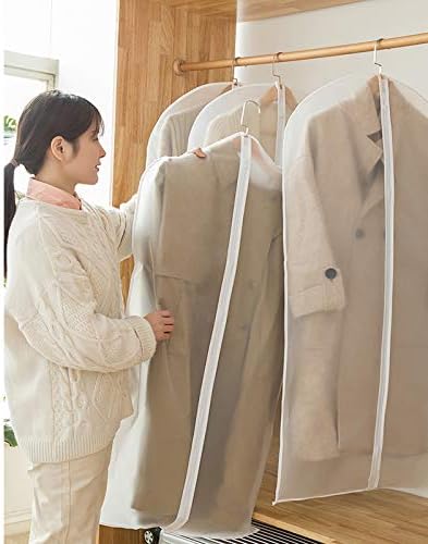 5 PCS Hanging Garment Bag,PEVA Garment Protector Covers with Semi-Clear,Metal zippers,Garment Covers for Suits,Dresses