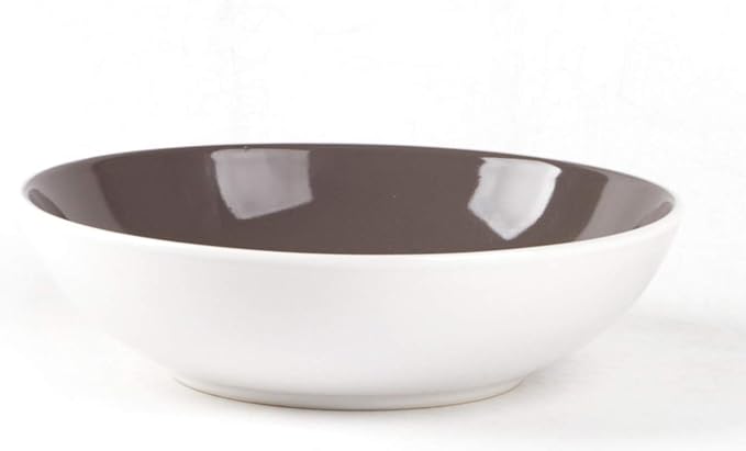 Stoneware Coupe Shape 18pc Dinnerware Set, Outside White + Inside Taupe