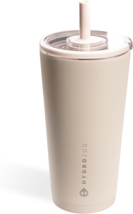 HydroJug Everyday Tumbler 20 oz – Ceramic-Lined Insulated Tumbler with Straw and Soft-Touch Lid, Cup Holder Friendly, Double-Wall Vacuum Insulation, Reusable Travel Cup – Dune