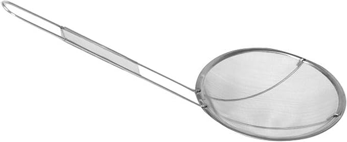 TrueCraftware- 6-1/2-Inch Round Fine Mesh Wire Skimmer 9-1/2" Handle Length Nickel Plated- Kitchen Utensil Food Strainer Skimmer Spoon for Cooking Sieve Sifters Rice Quinoa Pasta Fruits Vegetables