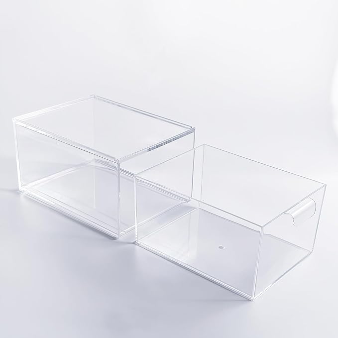 2 Pack Clear Stackable Makeup Organizer, Acrylic Bathroom Storage Drawers with Handles for Vanity, Kitchen Cabinets, Undersink, Pantry, Home Organization and Storage