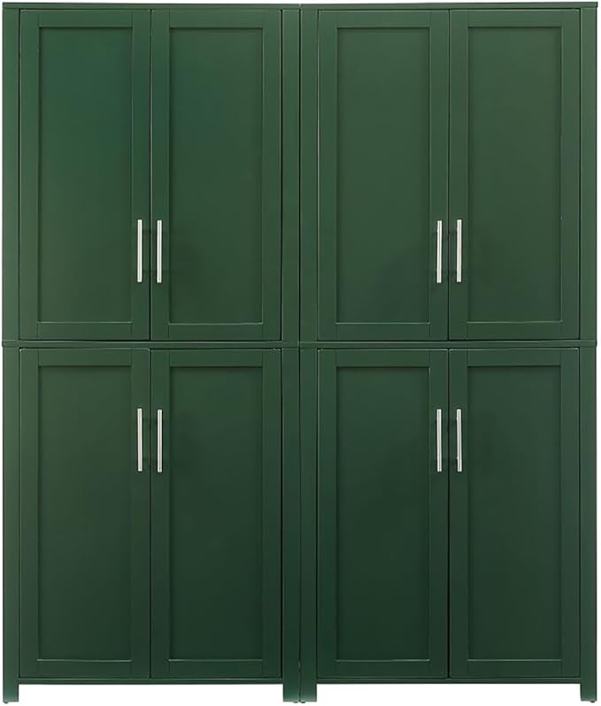 Crosley Furniture Savannah 2-Piece Pantry Storage Cabinet Set with Shelves, Kitchen, Dining, or Laundry Room, Hunter Green