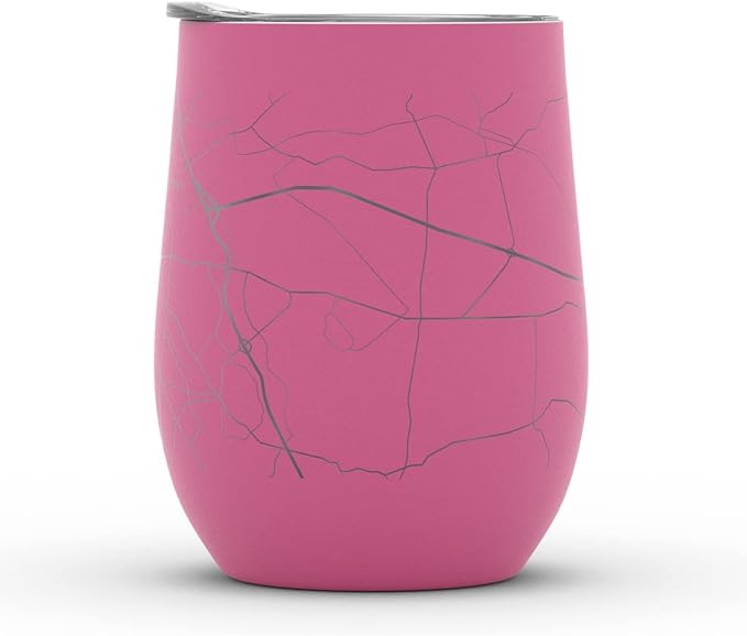 Well Told Engraved Lexington Kentucky Map Insulated Wine Tumbler, Etched Stainless Steel Cup (12 oz, Sunset Pink) City Map Insulated Tumbler, Custom Insulated Tumbler, Outdoor Drinkware