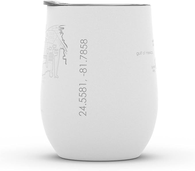 Well Told Engraved Key West Florida Map Insulated Wine Tumbler, Etched Stainless Steel Wine Tumbler (12 oz, White) City Map Insulated Tumbler, Custom Insulated Tumbler, Outdoor Drinkware