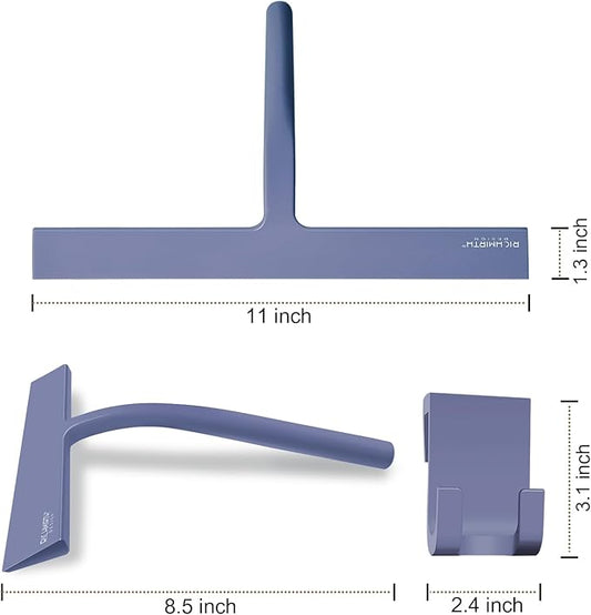 Bathroom Squeegee for Shower, Richmirth 11" Large Shower Squeegee for Glass Doors Silicone Rubber Blade Squeegee Cleaner Tool for Window, Car Glass, Mirror- Blue