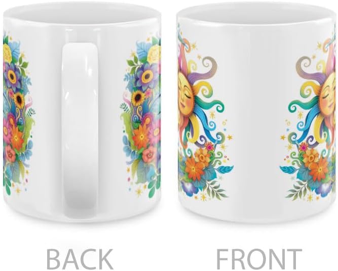 MUGBREW Colorful Sad Moon Happy Sun Ceramic Coffee Mug Tea Cup, 11 OZ