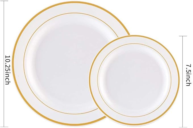 WDF 60PCS White Gold Plates Disposable - Gold Plastic Plates, Including 30-10.25inch Gold Dinner and 30-7.5inch Salad/Dessert for Christmas