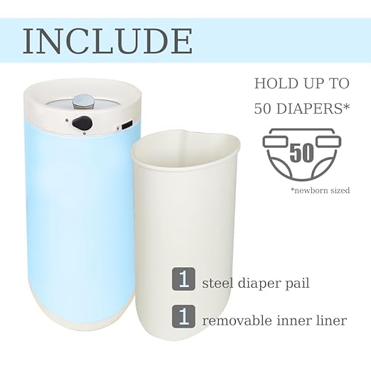 Diaper Pail, Airtight Odor Control Baby Diaper Bin with Childproof Lock, Stainless Steel Garbage Pail with lid, 15 Liter/ 4 Gallon Compact Nursery Trash Can with Removal Inner Liner, Blue