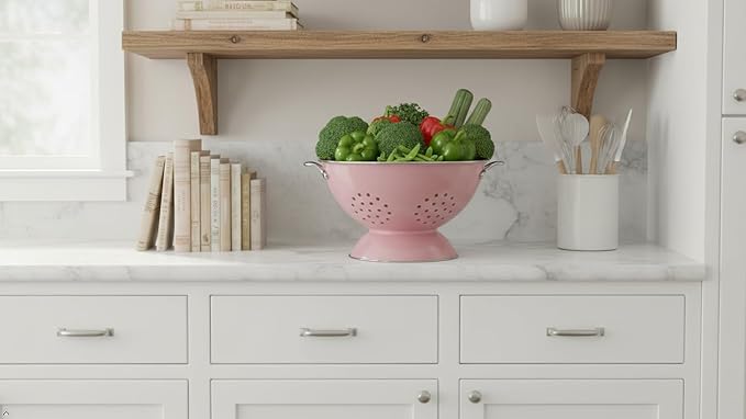 Calypso Basics by Reston Lloyd Enameled Colander & Vegetable Strainer, 5 Quart, Pink