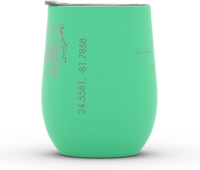 Well Told Engraved Key West Florida Map Insulated Wine Tumbler, Etched Stainless Steel Cup (12 oz, Sunday Green) City Map Insulated Tumbler, Custom Insulated Tumbler, Outdoor Drinkware
