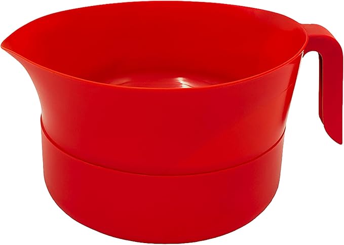 Colander Grease Strainer With Handle And Container, Catch Bowl With Lid 3 Piece Strain Set | Strains Ground Beef, Bacon & Pasta | Safe Kitchen Gadget BPA Free | Made In The USA (Red)