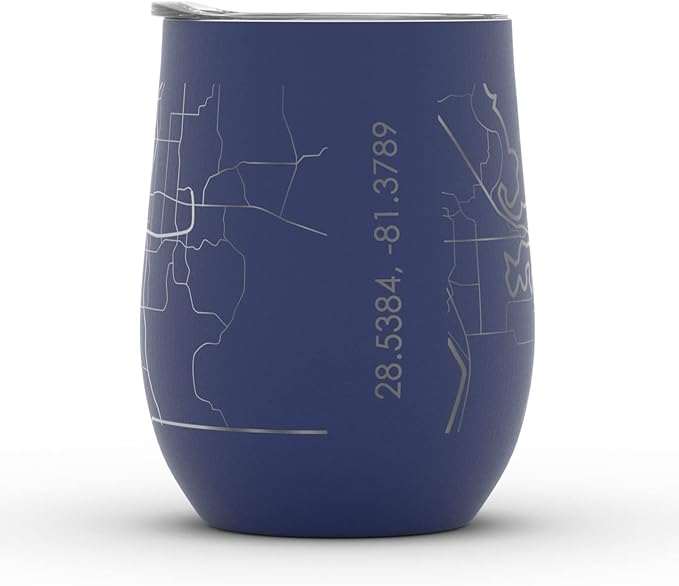 Well Told Engraved Orlando Florida Map Insulated Wine Tumbler, Etched Stainless Steel Cup (12 oz, Midnight Blue) City Map Insulated Tumbler, Custom Insulated Tumbler, Outdoor Drinkware