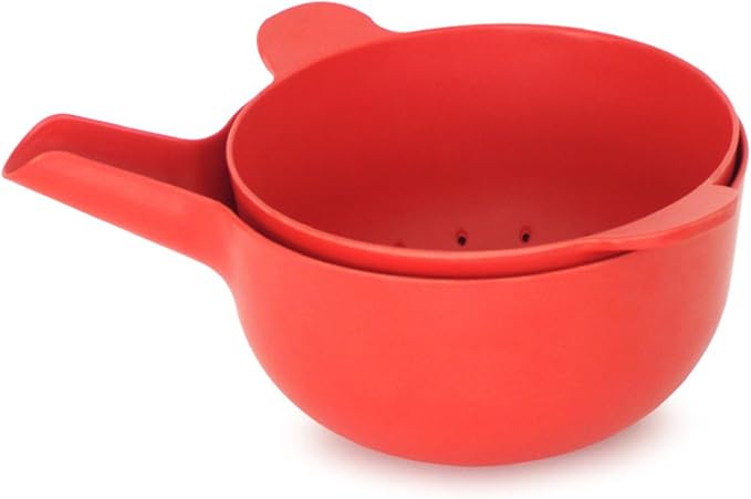 EKOBO Small Mixing Bowl and Colander Set Tomato– 60 oz BPA-Free Eco-Composite – Nesting Kitchen Mixing Bowls for Washing Mixing Serving – Compact Dishwasher Safe Kitchen Essentials